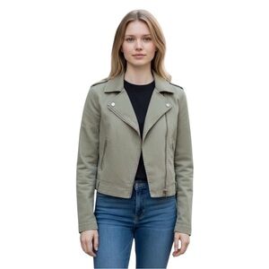 Madison Olive Green Moto Jacket Small — Cropped Zip Military Style Blazer
